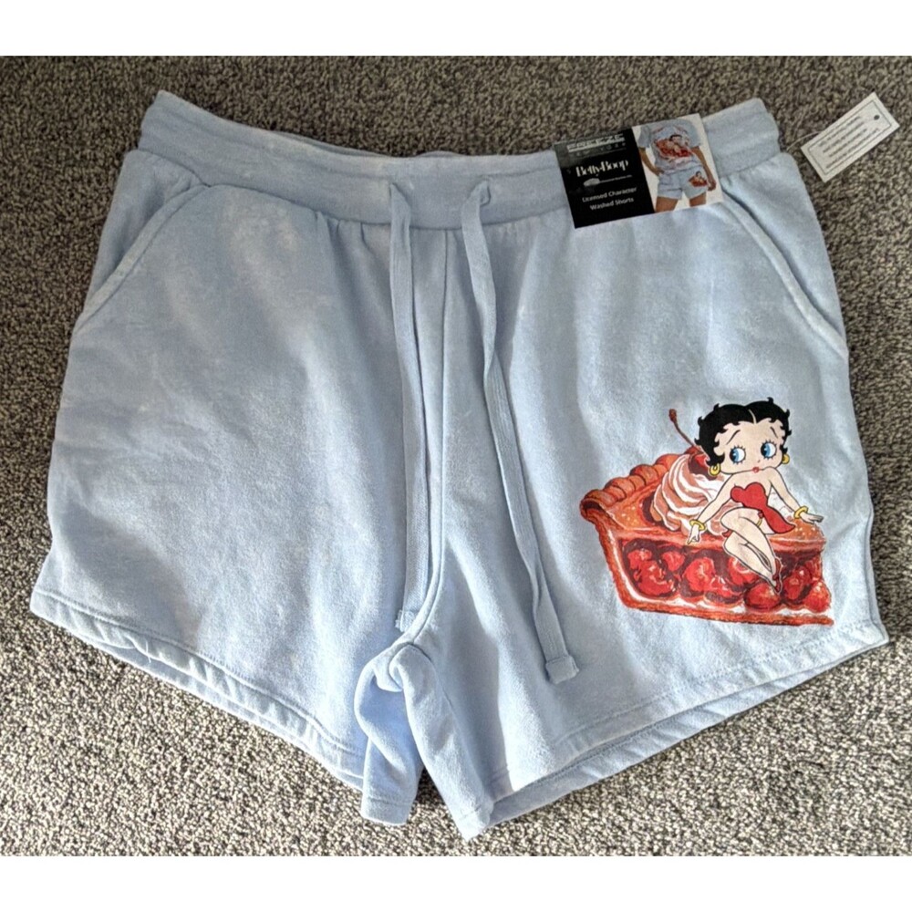 Women's Betty Boop Light Blue Fleece Sweat Shorts Size L NWT A12